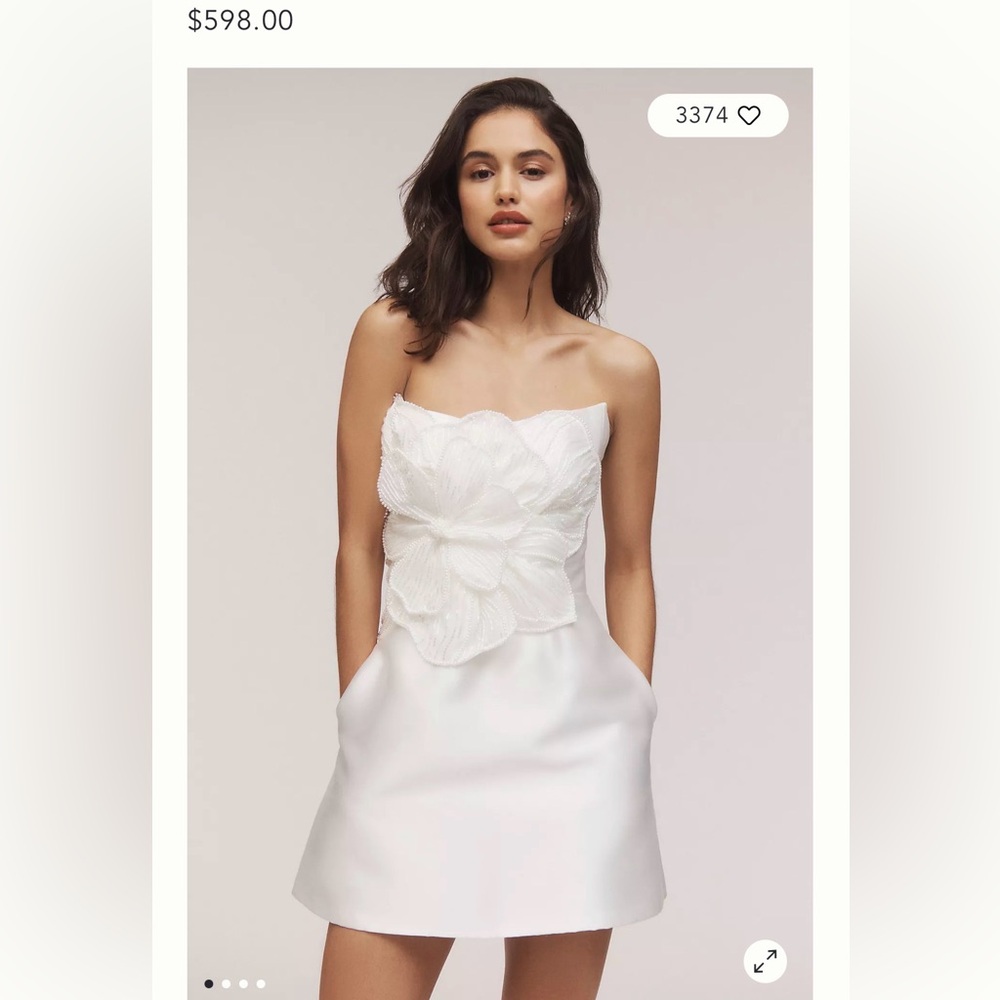 Watters Brie Strapless Embellished Pearl Floral A-Line Mini Dress